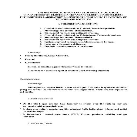 Clostridia. Clostridia Tetani & Clostridia Botulinum. Prevention of Tetanus a...