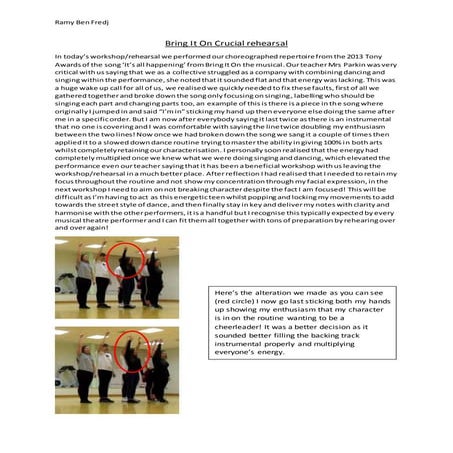 Bring it on crucial rehearsal write up