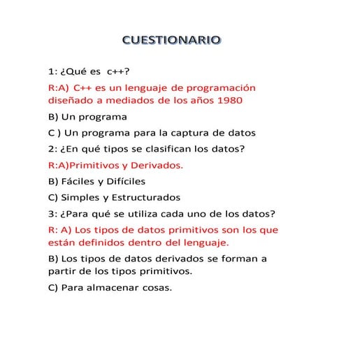 CUESTIONARIO 5 PREGUNTAS  DE LOS 6 TEMAS