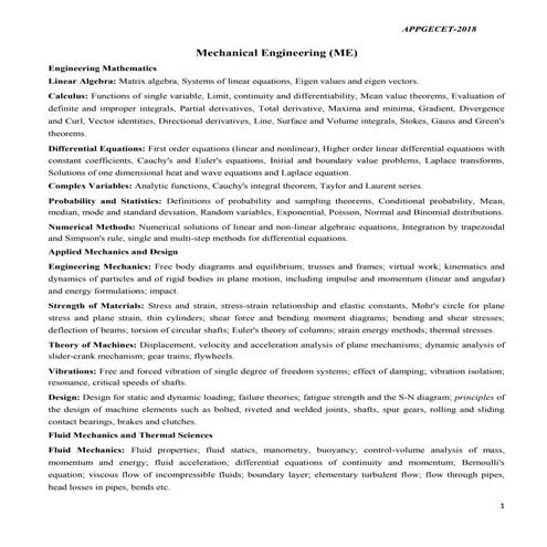 AP PGECET Mechanical Engineering 2018 Syllabus