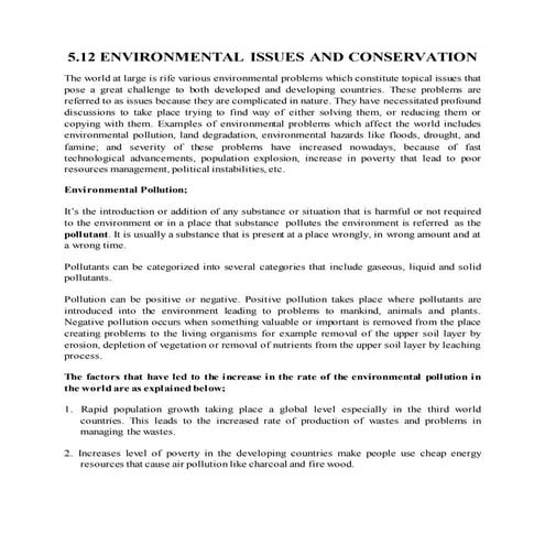 ENVIRONMENTAL ISSUES AND CONSERVATION