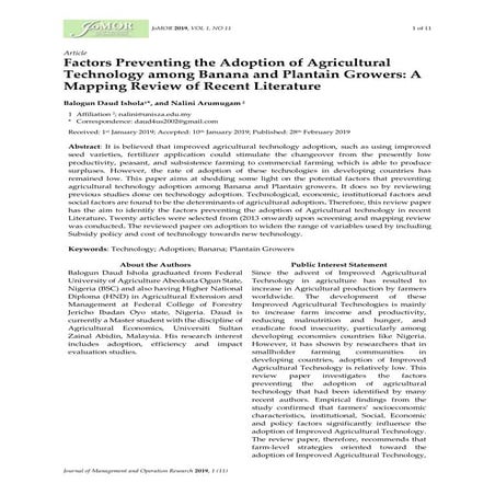 Impact of Technology Adoption on Agricultural Productivity | PDF