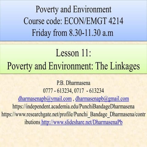 11. poverty & environment; the linkages
