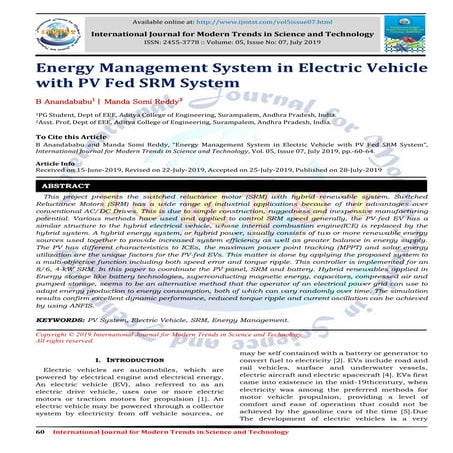 Energy Management System in Electric Vehicle with PV Fed SRM System