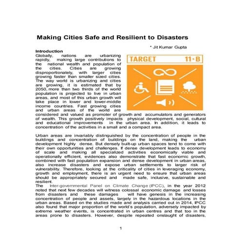 Making Cities Safe and Resilient to    disaster 