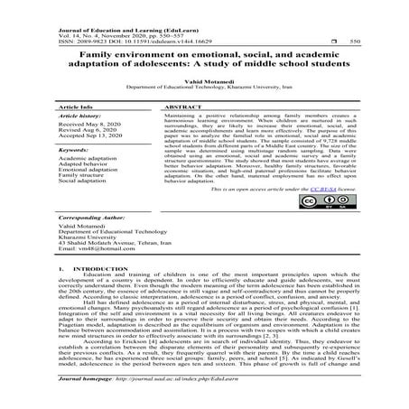 Social Life Adjustment and Academic Achievement of Adolescents in the ...
