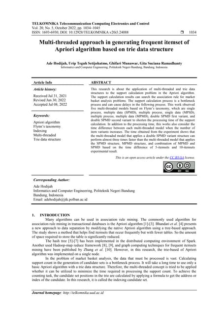 Multi-threaded approach in generating frequent itemset of Apriori algorithm b...