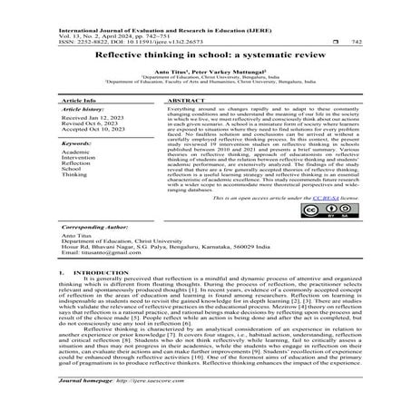 Reflective thinking in school: a systematic review | PDF