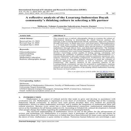 A reflective analysis of the Losarang-Indonesian Dayak community’s thinking c...