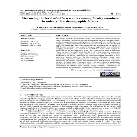 Measuring the level of self-awareness among faculty members in ...