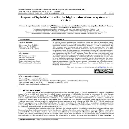 Impact of hybrid education in higher education: a systematic review | PDF
