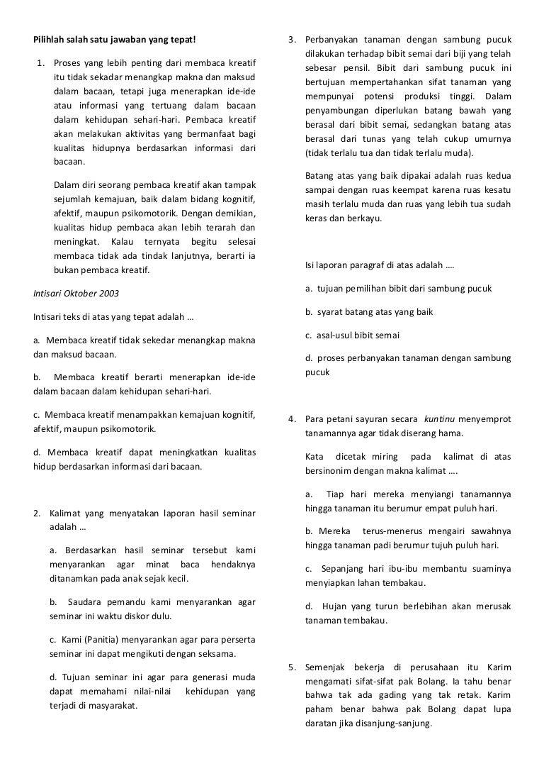 Soal Bahasa Indonesia Kelas 6