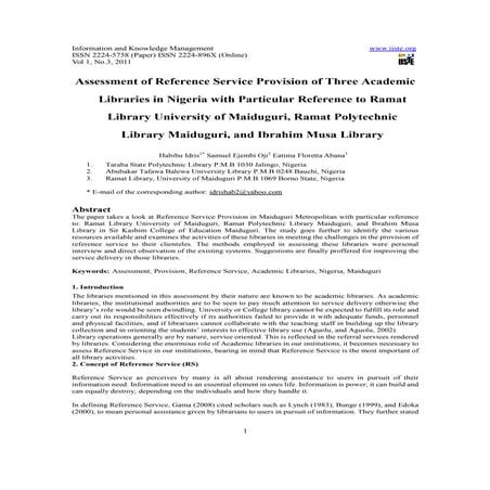 11.assessment of reference service provision of three academic libraries in n...