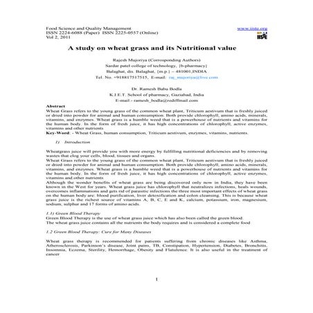 11.a study on wheat grass and its nutritional value | PDF