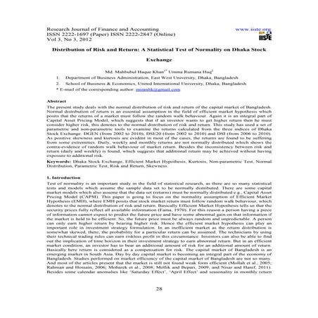 11.distribution of risk and return a statistical test of normality on dhaka s...