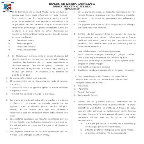 11ª  examen de lengua castellana