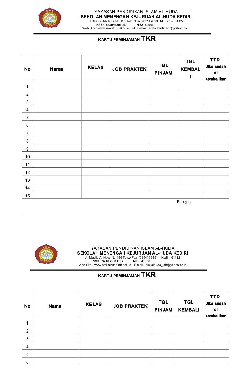 11 Form Kartu Peminjaman Bahan Alat Tkr