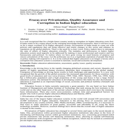 11.fracas over privatisation quality assurance and corruption in indian highe...