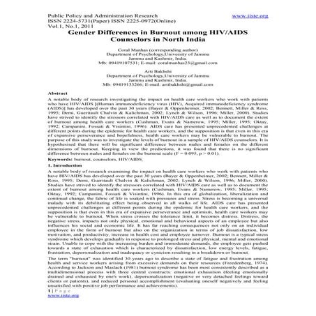 11.gender differences in burnout among hiv aids counselors in north india