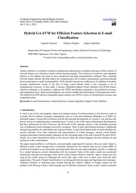 11.hybrid ga svm for efficient feature selection in e-mail classification