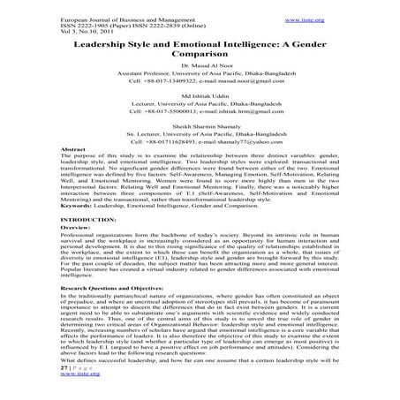 A Critical Analysis Of Emotional Intelligence And Transformational ...