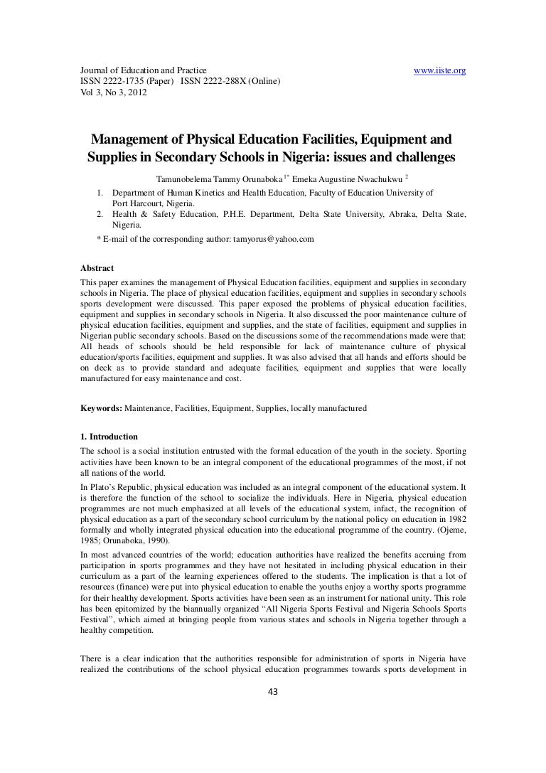 11.management of physical education facilities, equipment and supplie…