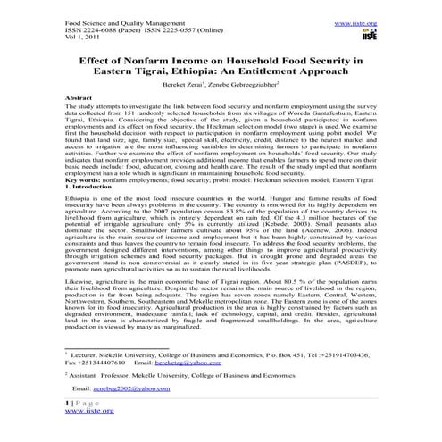 11. nonfarm income on household food security in eastern tigrai