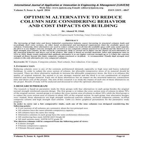 optimum alternative to reduce column size considering behavior and cost impac...
