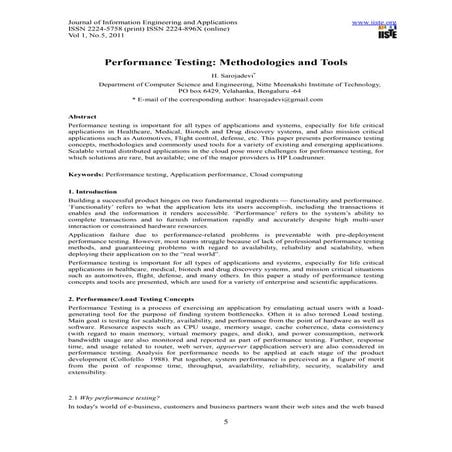 11.performance testing methodologies and tools | PDF