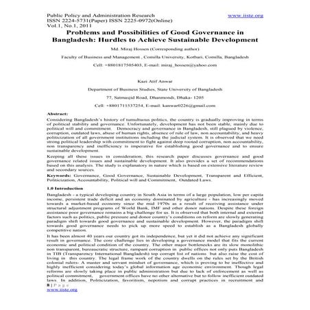 11.problems and possibilities of good governance in bangladesh hurdles to ach...