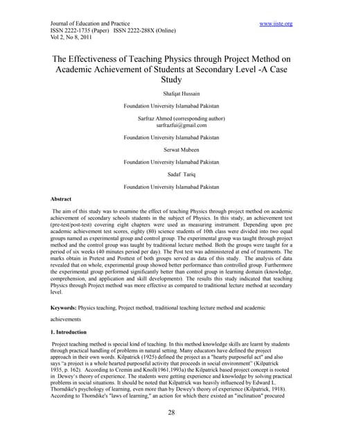 11.the effectiveness of teaching physics through project method on academic a...