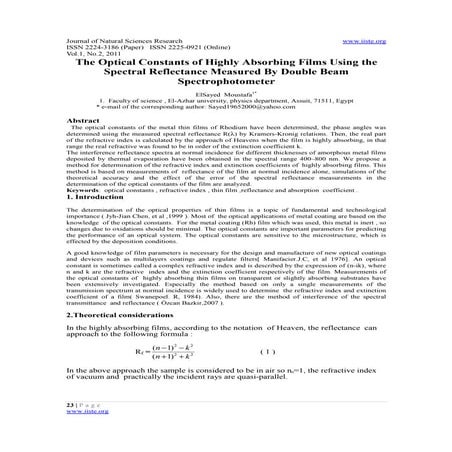 11.the optical constants of highly absorbing films using the spectral reflect...