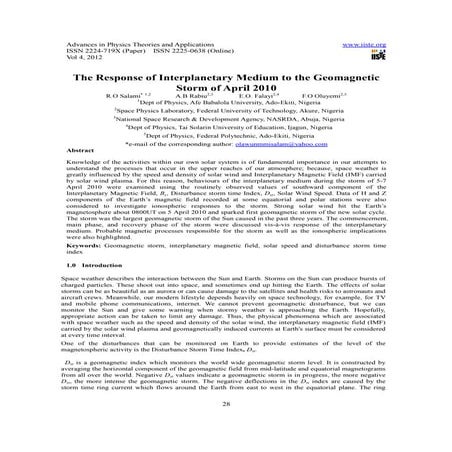 11.the response of interplanetary medium to the geomagnetic storm of april 20...