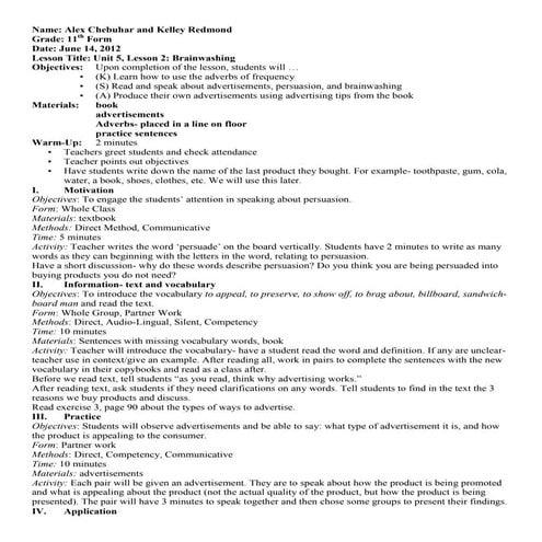 PROPAGANDA techniques grade 8 lesson plan English | DOCX