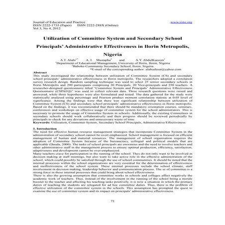 11.utilization of committee system and secondary school principals ...