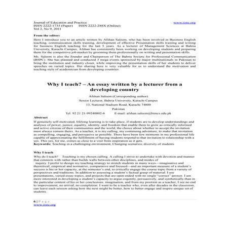 11.why i teach an essay written by a lecture from a developing country