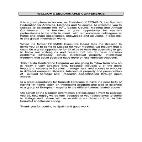 11,00 12,30 h. eblida welcome