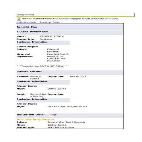 Academic Transcript | PDF