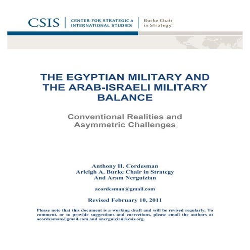   THE EGYPTIAN MILITARY AND the arab Israeli Military balance CSIS report 2000