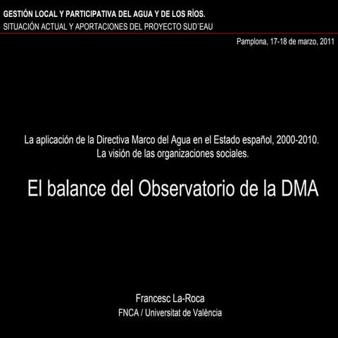 La aplicación de la Directiva Marco del Agua