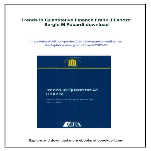 Trends In Quantitative Finance Frank J Fabozzi Sergio M Focardi