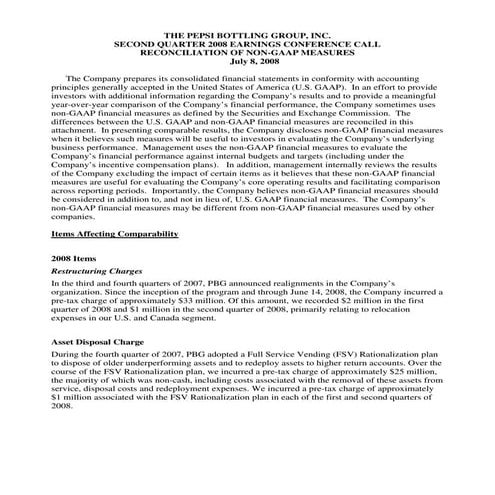   	 pepsi bottling  2Q 08 Non GAAP