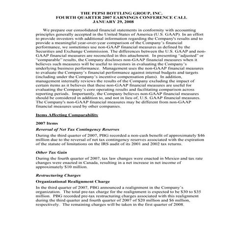   	 pepsi bottling  4Q Non Gaap