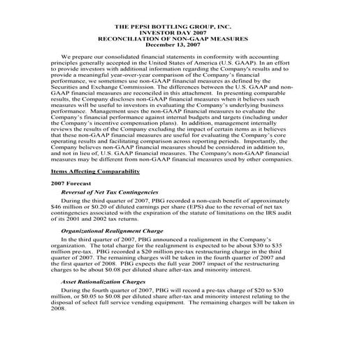   	 pepsi bottling  Non Gaap Investor Day121307