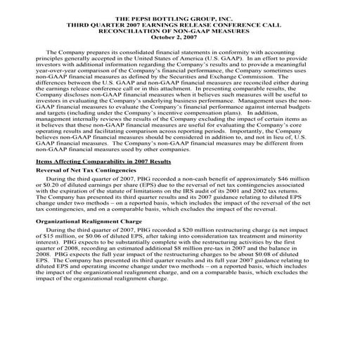   	 pepsi bottling  pbg Non Gaap