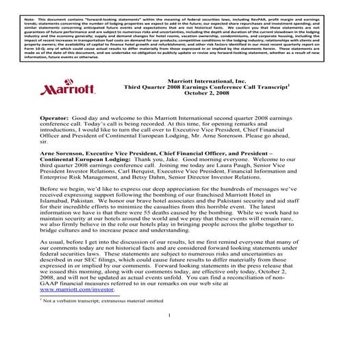 marriott international Third Quarter 2008