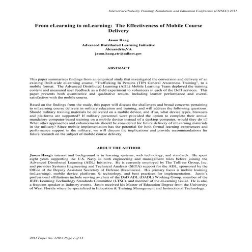 From eLearning to mLearning: The Effectiveness of Mobile Course Delivery