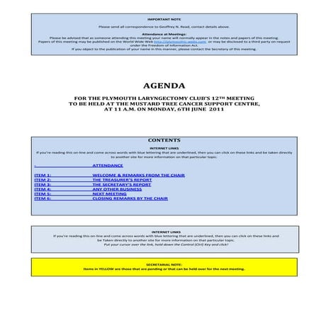 PLC 110606 AGENDA