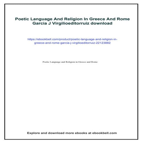 Poetic Language And Religion In Greece And Rome Garcia J ...