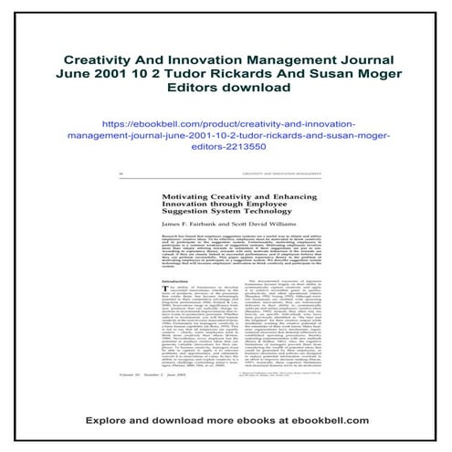 Creativity And Innovation Management Journal June 2001 10 2 Tudor ...